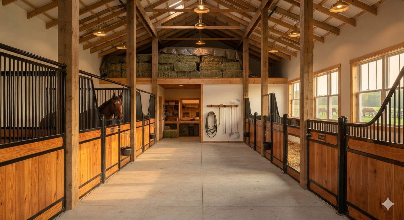Agricultural pole barn interior construction