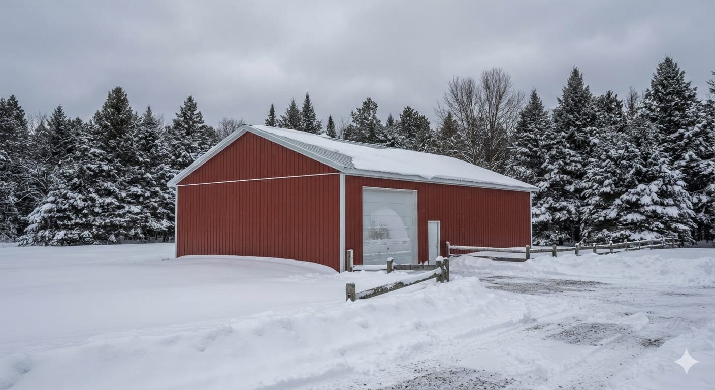 Pole barn garage interior with finishing